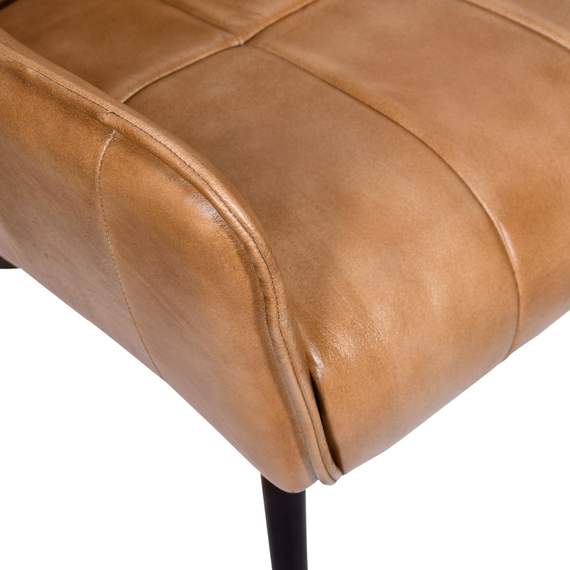 Chaise de comptoir pivotante en cuir véritable Gabriel caramel