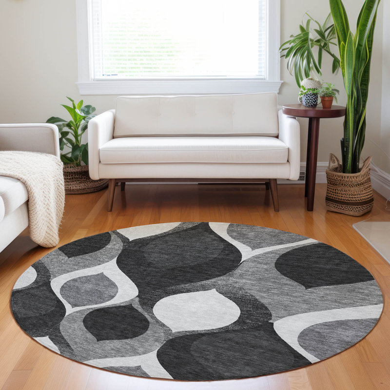Premium Machine Washable Lisse Black Rug, Round 8'