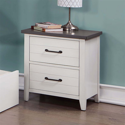 Élégante table de chevet en bois massif bicolore avec 2 tiroirs, plateau en feutre et design contemporain pour les chambres à coucher modernes