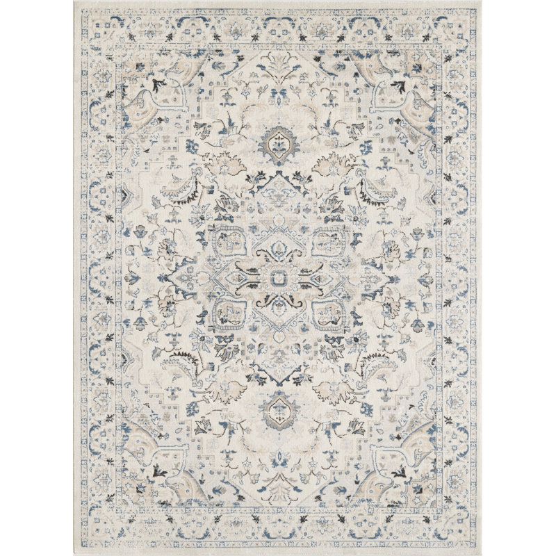 Tapis rectangulaire bleu / beige / crème Performance Izona, Rectangle 9 pi x 12 pi