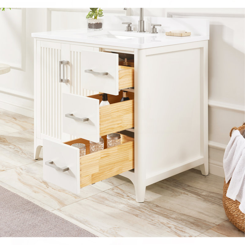 Meuble-lavabo de salle de bain en bois massif 36 po avec puissance US - blanc, Blanc