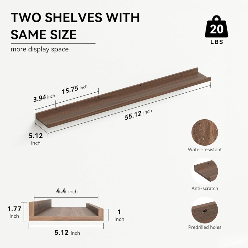 Floating Shelves Wall Mounted Set Of 2, Rustic Wall Shelf With Lip For Bedroom, Living Room, Bathroom Or Kitchen, Picture Ledge Shelf For Books, Decor And Display, Sturdy And Easy To Install
