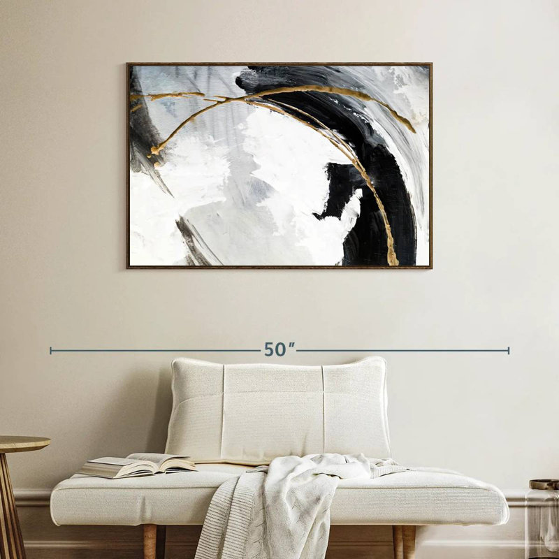 Noir, blanc et or Arciniega, Cadre flottant noyer, 40 po x 27 po