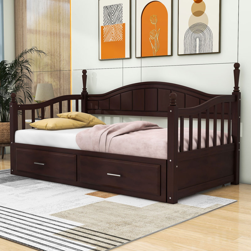 Alieyah Twin Size Daybed with Twin Trundle and Storage Drawers, Espresso