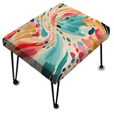 Multicolor Feather Fury III - Abstract Rectangle Ottoman