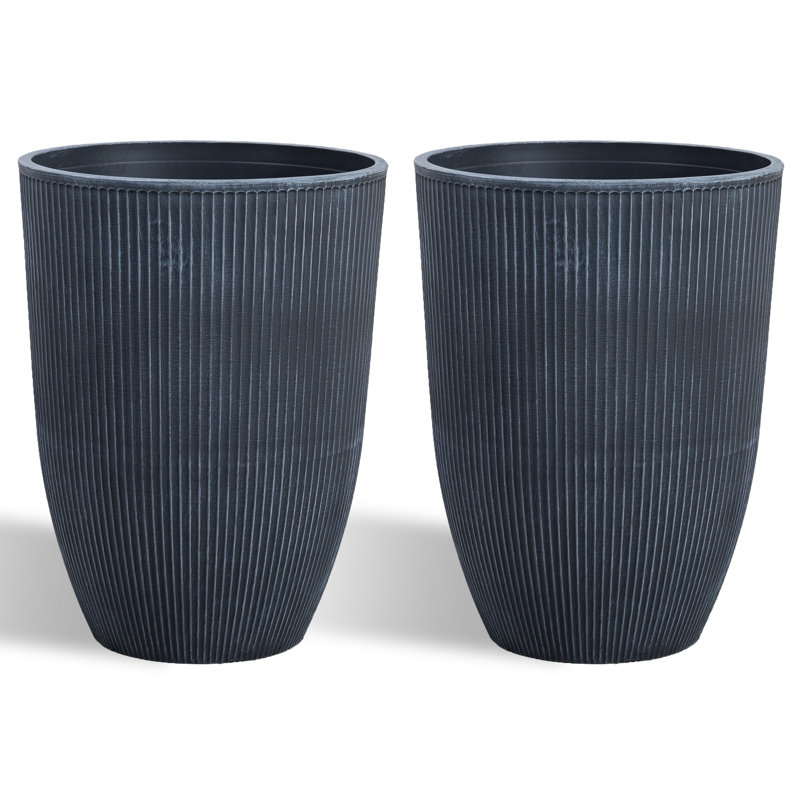 PE Tapered Round Pot Planters Set, Gray