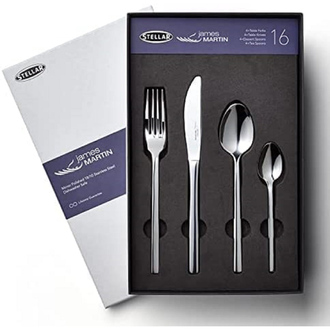 Stellar James Martin 16 Piece Stainless Steel Cutlery Set. Table Settings For 4
