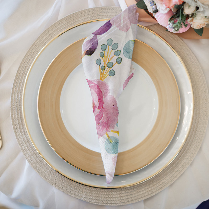 Paquet de 20 serviettes florales 3 plis déjeuner - ensemble de 6