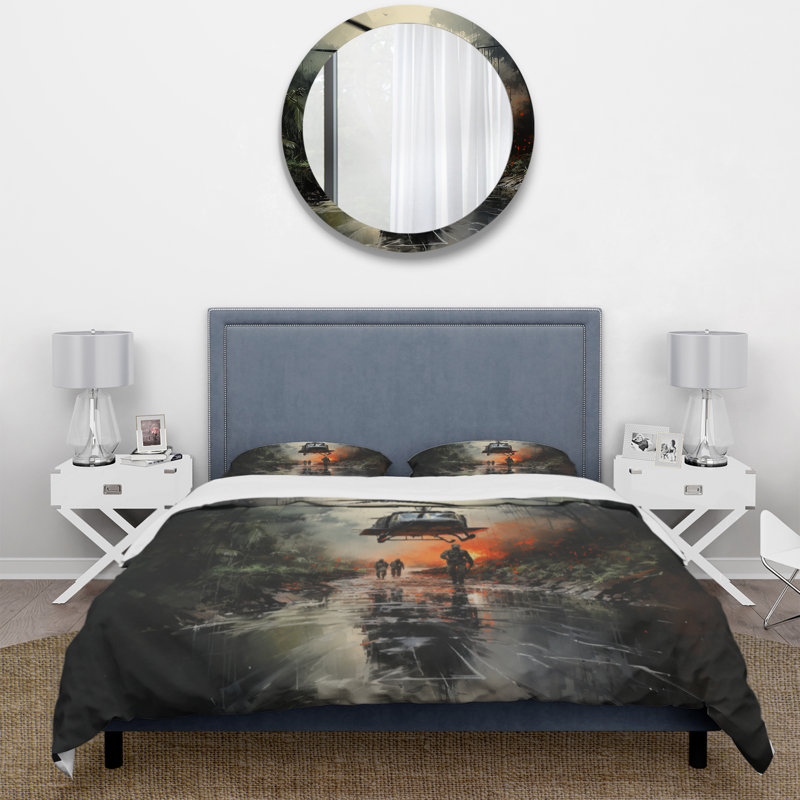 Ensemble de housse de couette militaire en microfibre / polyester, Housse de couette simple + 1 taie décorative stan