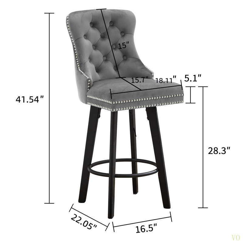 Tabourets de bar rotatifs modernes Tabourets de bar en velours Tabourets de bar capitonnés à boutons Rivet pour îlot de cuisine, bistro, avec anneau de traction en métal, repose-pieds robuste, grand dossier pour bar à domicile, 2 pièces