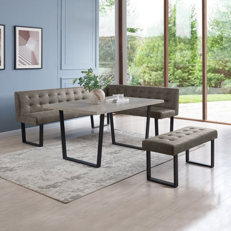 Zeniah 3-Piece MDF Top Dining Table Set 47.2 in. Rectangle Table, 1-Left Seat Bench and 1-Bench