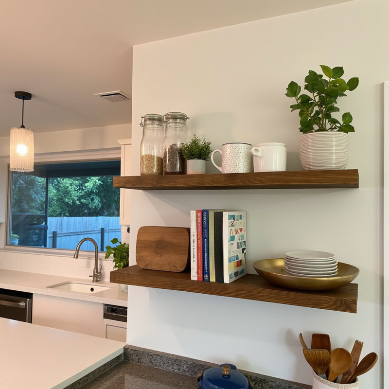 Solid Wood Floating Shelves, Wooden Shelves for Wall, Walnut, 1.2" H x 24" W x 6.7" D