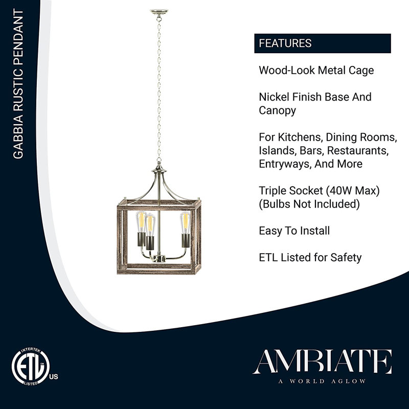 3 - Light Dimmable Lantern Square / Rectangle Chandelier