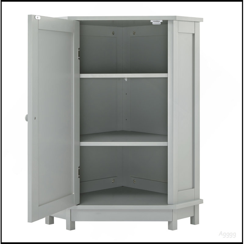 Grey Bathroom Cabinet Triangle Corner Storage Cabinet With Adjustable Shelf Modern Style MDF Board, Gray