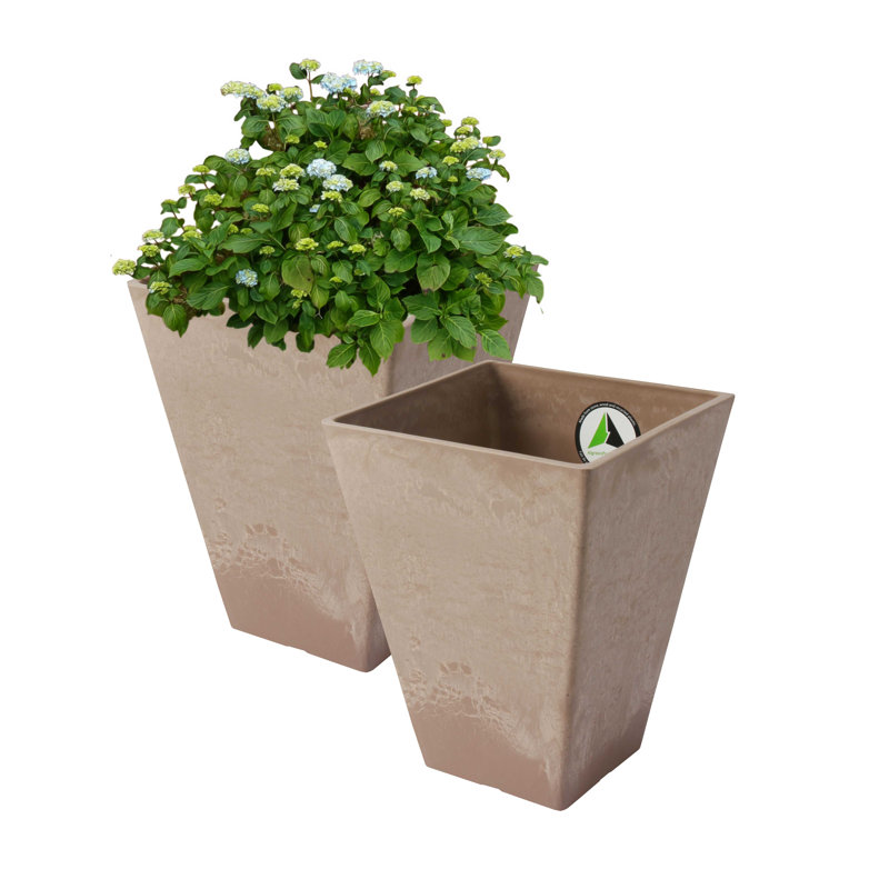 Cara Composite Square Pot Planter Set, Taupe