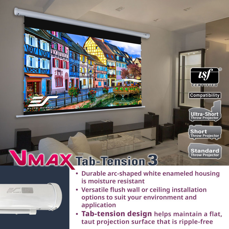 VMAX Tab-Tension 3 Series Electric Wall/ Ceiling Projector Screen, 110"