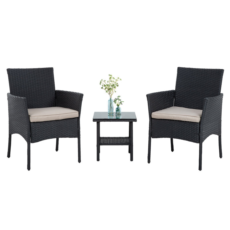 Mondello - Person Patio Conversation Set with Cushions, Black, Beige