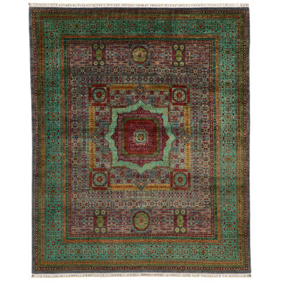 Tapis tribal turc mauve et vert 8 x 10