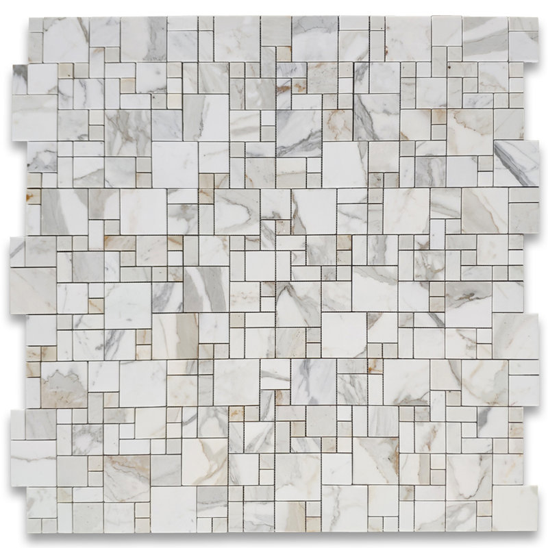 Calacatta 12" x 12" Marble Mosaic Tile, White/Gray