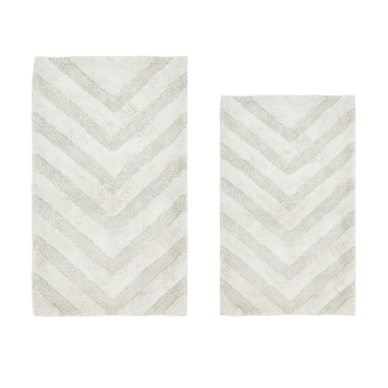 Annaclara Premium 100% Cotton 2 Piece Bath Rug Sets with Non-Slip Backing, Machine Washable, Luxurious Chervon Pattern Super Absorbent & Tufted Weave Bath Mat for Bathroom, Shower, and Tub