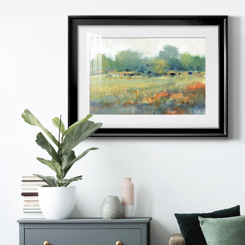 Paysage champêtre II - peinture encadrée, Noir, H 18,5 po x l 24,5 po x P 1 po, Blanc