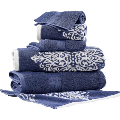 Modern Threads Artesia Damask 6-Piece Reversible Yarn Dyed Jacquard Towel Set - Bath Towels, Hand Towels, & Washcloths - Super Absorbent & Quick Dry