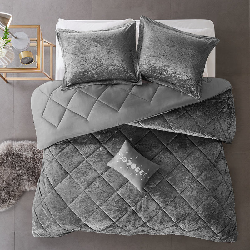 Édredon en velours gris double / grand - Coussin décoratif à motif de losanges inclus Literie lavable et élégante, Gris