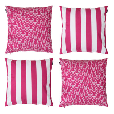 icon Indoor and Outdoor Deck Stripe Set of 4 Pink Waterproof Filled Cushion