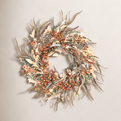 24" Handcrafted Grass, Berry Thanksgiving Wreath