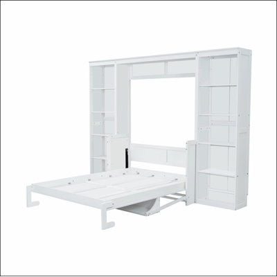 Lit escamotable double avec bureau et bibliothèque