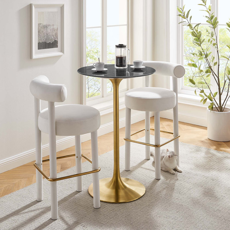 Table de bar Lippa, plateau rond en marbre artificiel, par Modway, Or, L 27,5 po x l 27,5 po