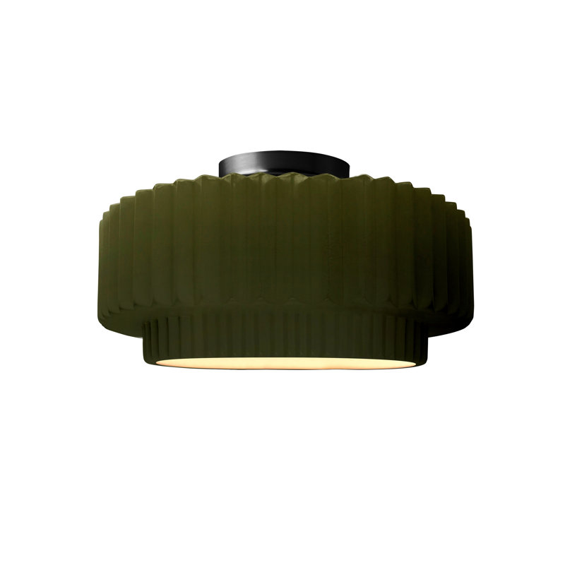 Radiance Ceramic Pleated Semi-Flush Mount, Matte Green, Matte Black, 7" H x 12" W x 12" D