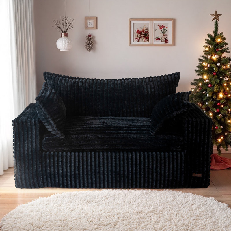 Canapé Bean Bag, Noir, H 29 po x l 63 po x P 33 po