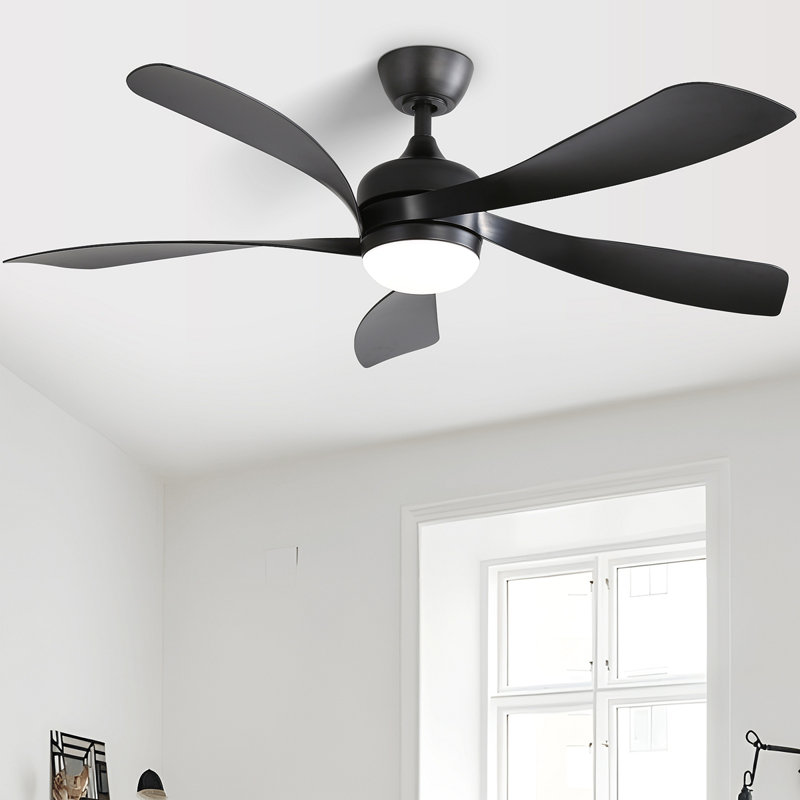 52 Inch Modern Ceiling Fan With 3 Color Dimmable 5 ABS Blades Remote Control Reversible DC Motor With Led Light, Black