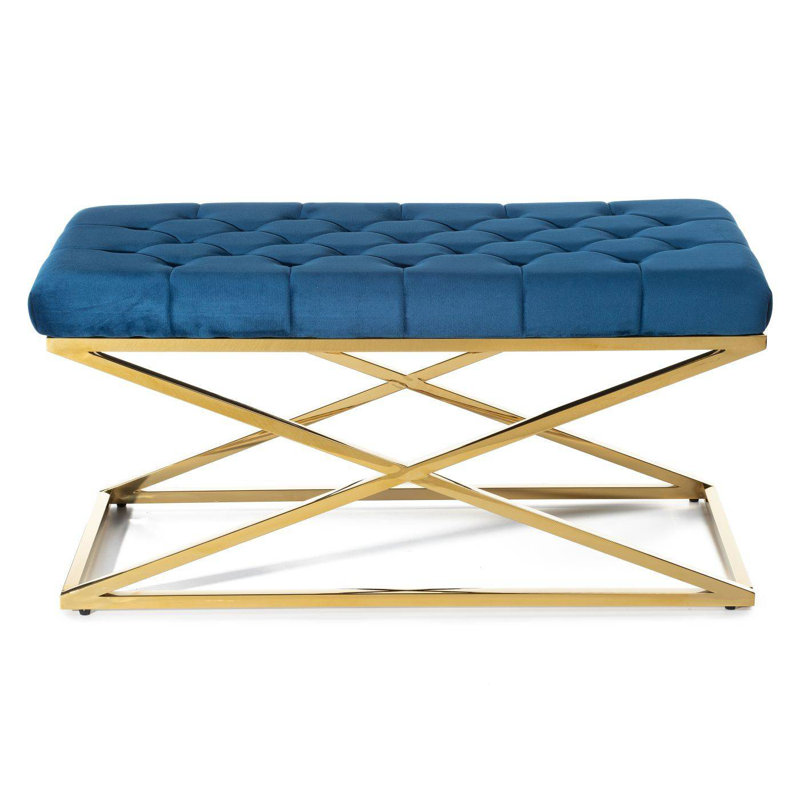 Kolten Polyester Upholstered Bench, Navy/Gold