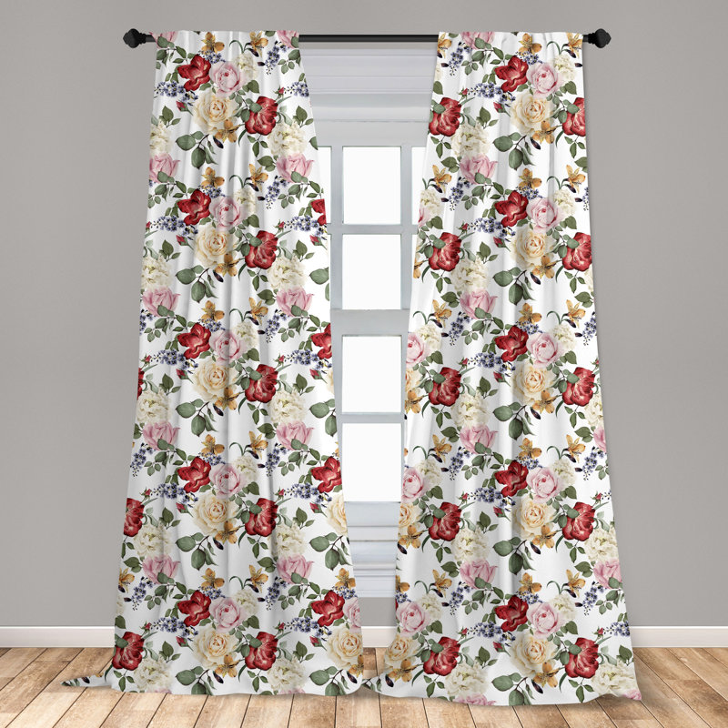 Shabby Floral Semi-Sheer Rod Pocket Curtain Panels, 28" x 95"