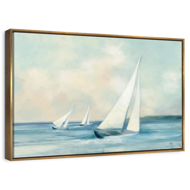 Voiliers au lever du soleil, Cadre flottant doré, 25 po x 17 po