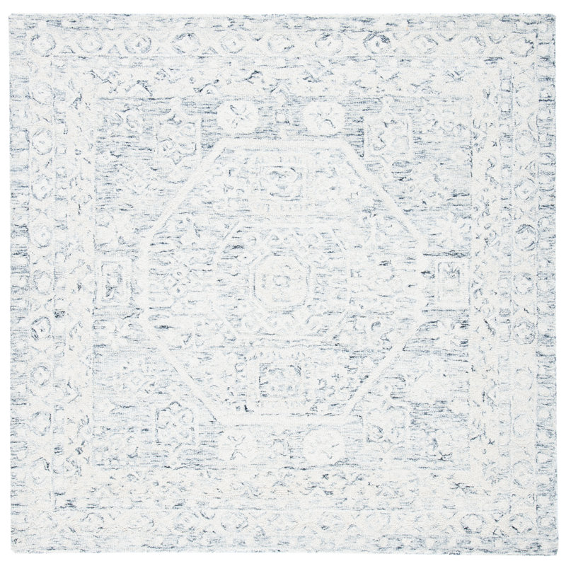 Tapis oriental en laine et coton touffeté à la main Gace, Carré 3 pi
