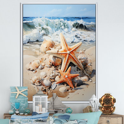 Étoile de mer sur la plage I - art mural bord de mer tropical