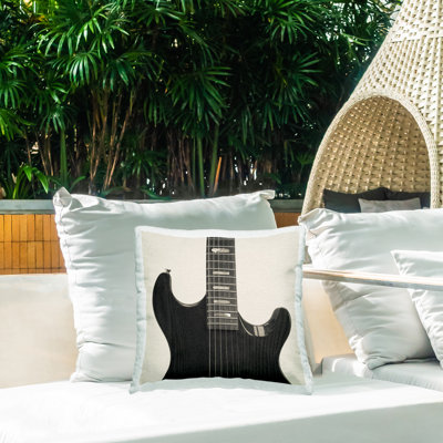 Black Electric Guitar Outdoor Printed Pillow by Deborah Revell