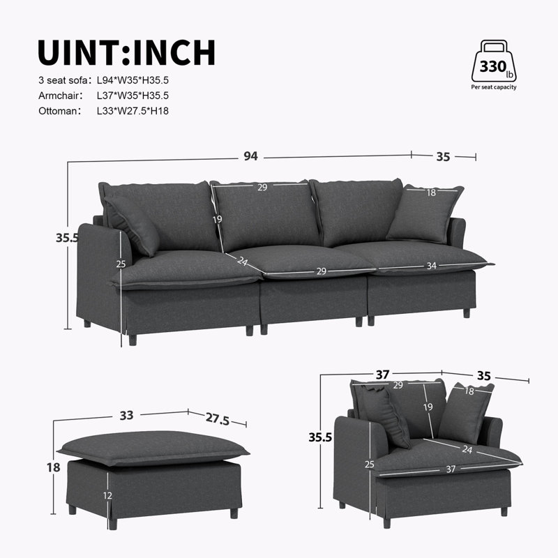 Fauteuil avec repose-pieds et repose-pieds en chenille, Gris