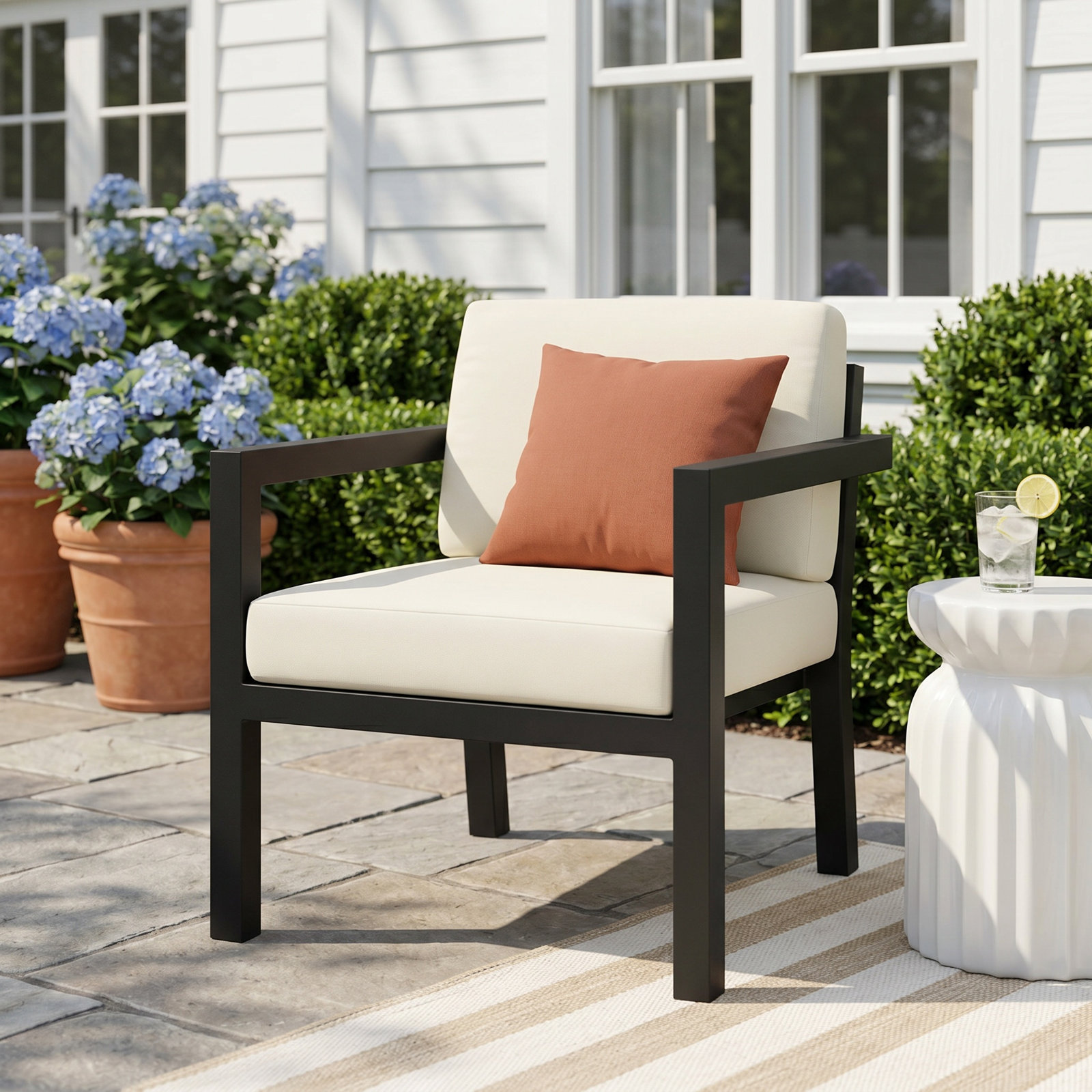 Vivant Patio Chair with Sunbrella® Cushions, Black, Spectrum Indigo Sunbrella®