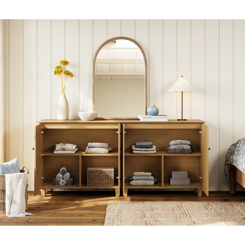 2-In-1 TV Stands With Doors, Entertainment Center With 6 Storage Compartments, Oak