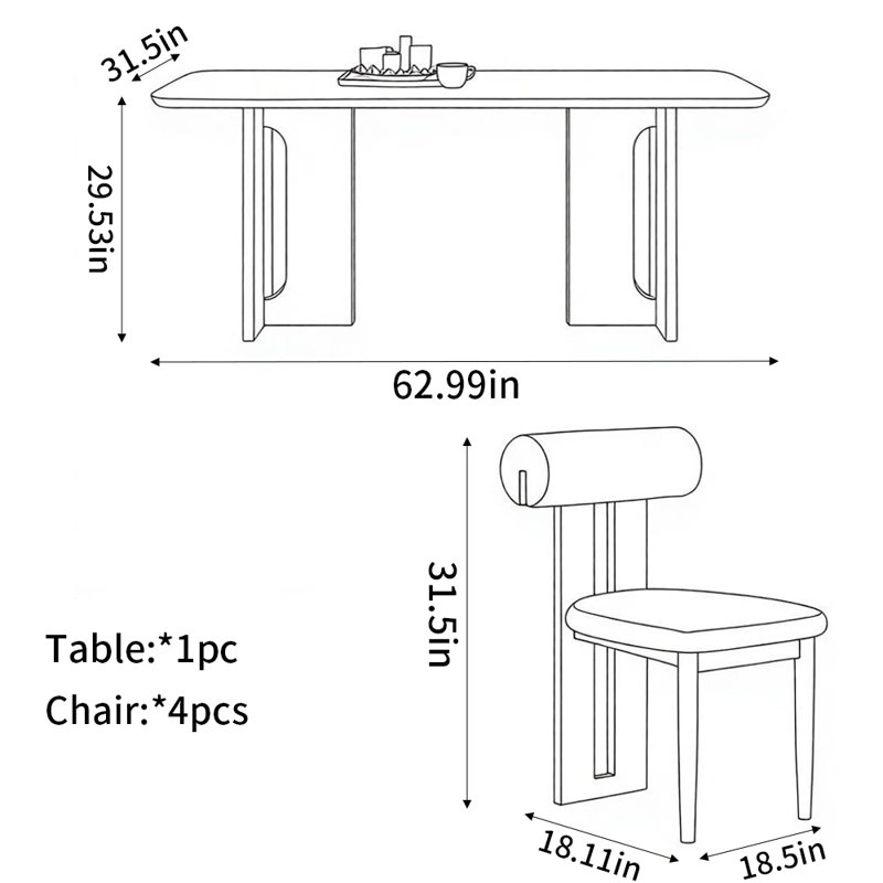 Ensembles de table à manger rétro élégants, Blanc, 5 pièces: table, 4 chaises, H 29,53 po x L 62,99 po x l 31,5 po