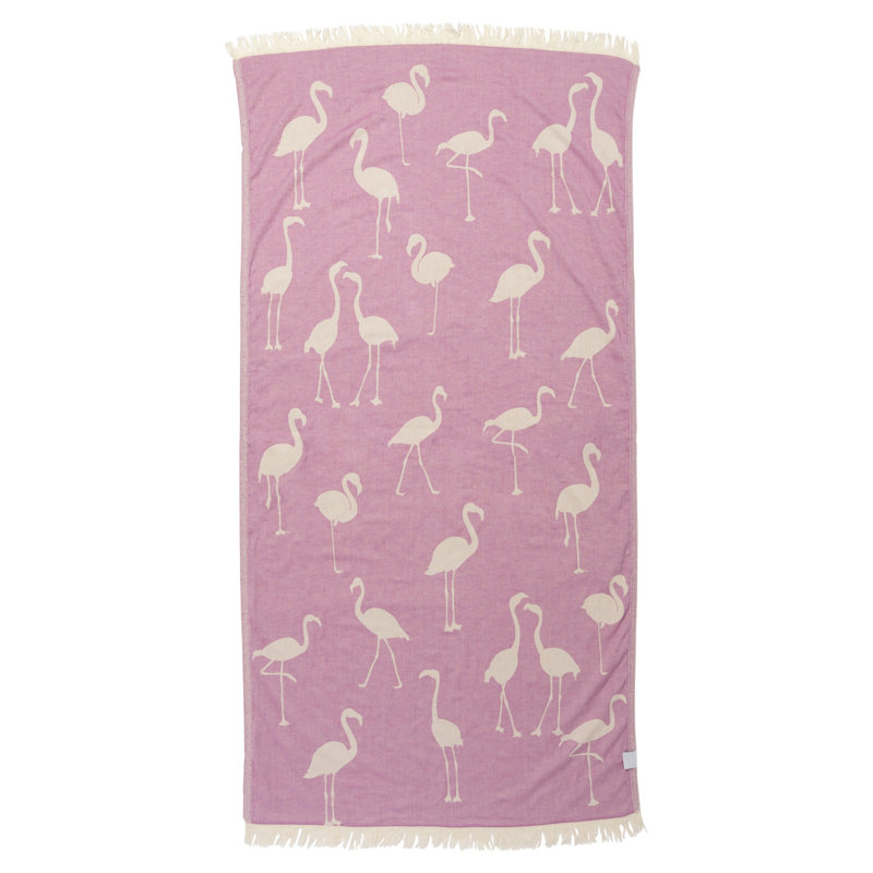  Flamingo Turkish Beach Towel, 100% Cotton Sand Resistant Peshtemal, Thin and Lightweight, 68" x 35", Purple