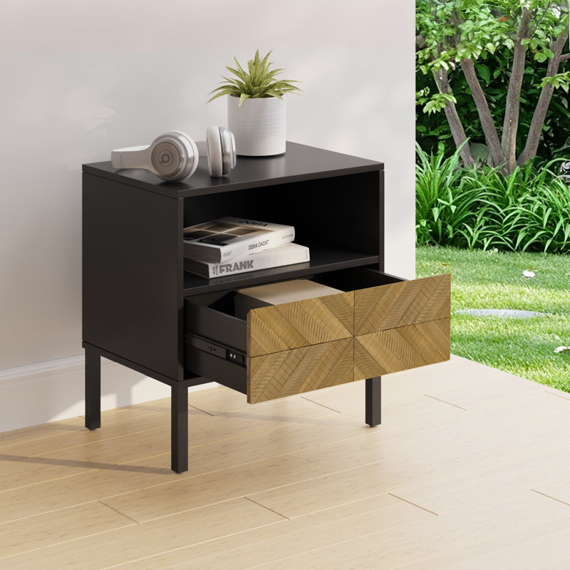 Vivian Nightstand With 1 Drawer – Acacia Wood, Rustic Seadrift/Black