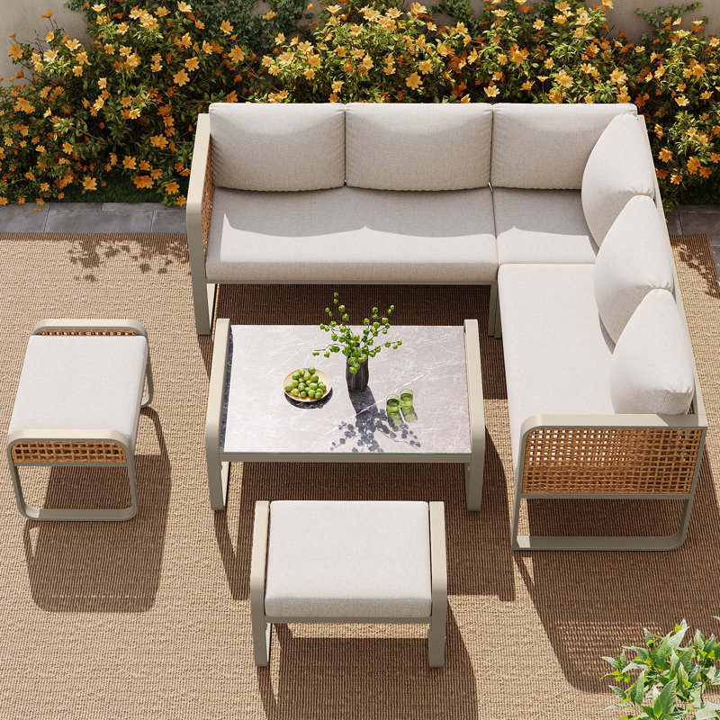 Rattan Corner Sofa Lounge Set for 6-7 People