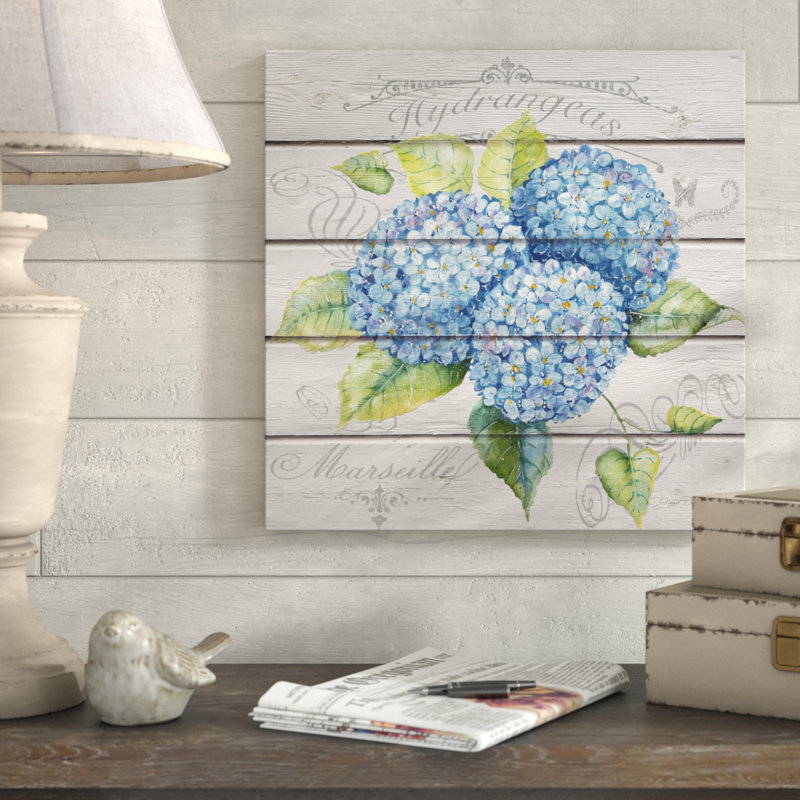 « blue hortensias », impression sur toile tendue, H 18 po x l 18 po