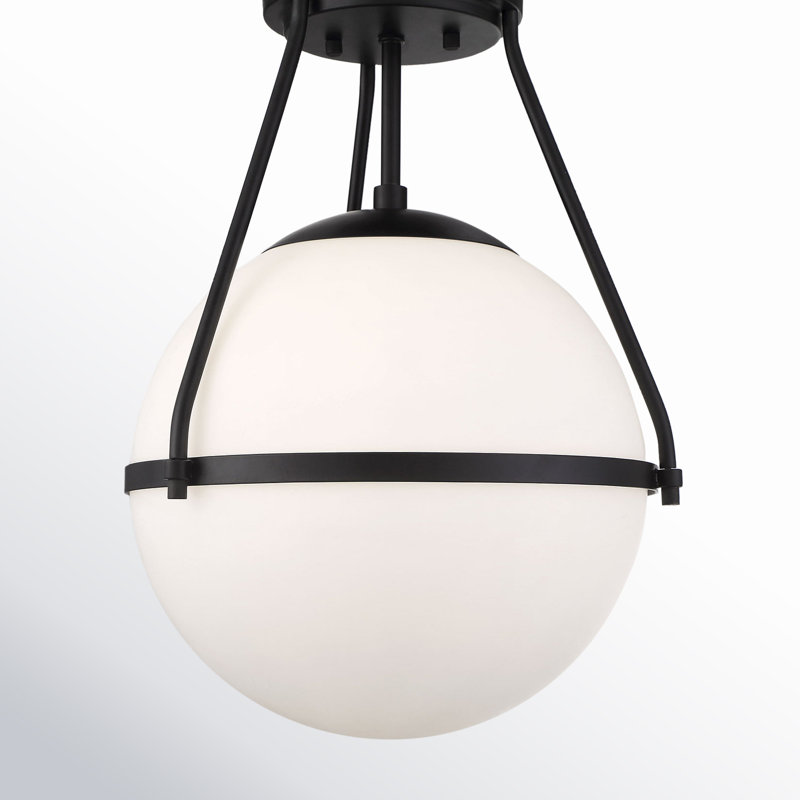 Amirah 1-Light Dimmable Glass Globe Steel Semi Flush Mount, Matte Black