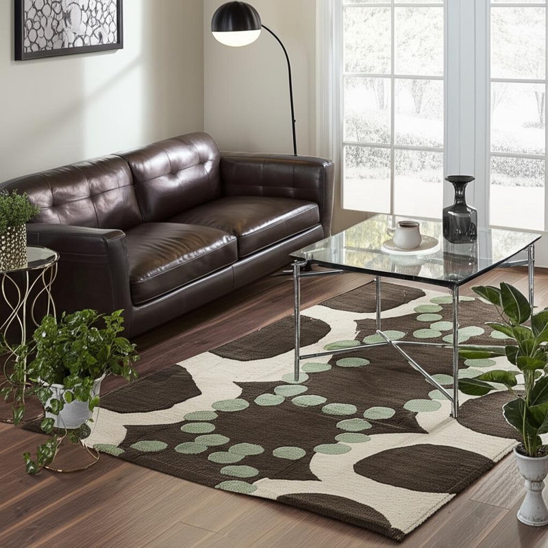 Avalisa Brown/White Area Rug, Rectangle 7'9" x 10'6", Blue/Brown/Cream/Green